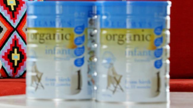 Tins of Bellamy's organic infant formula. Picture: Troy Snook