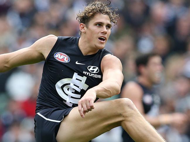 AFL Round 8. Carlton v Collingwood at the MCG. 10/05/2019.  Charlie Curnow of the Blues    .  Pic: Michael Klein.