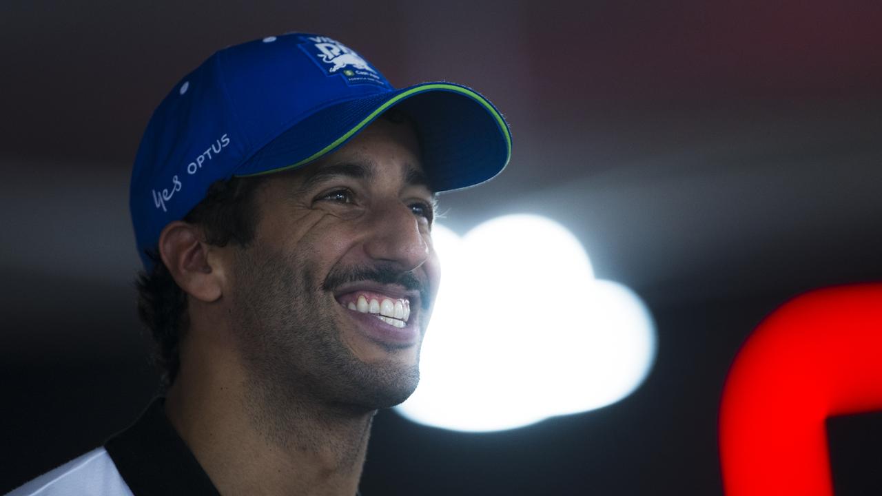 BUDAPEST, HUNGARY – JULY 20: 9th placed qualifier Daniel Ricciardo of Australia and Visa Cash App RB talks to the media after qualifying ahead of the F1 Grand Prix of Hungary at Hungaroring on July 20, 2024 in Budapest, Hungary. (Photo by Rudy Carezzevoli/Getty Images)