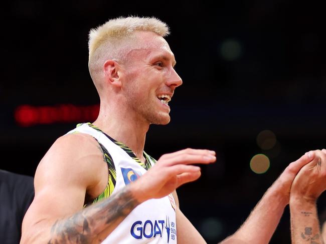 SYDNEY, AUSTRALIA - DECEMBER 10:  Mitchell Creek of the Phoenix celebrates during the round 10 NBL match between Sydney Kings and South East Melbourne Phoenix at Qudos Bank Arena, on December 10, 2023, in Sydney, Australia. (Photo by Mark Kolbe/Getty Images)