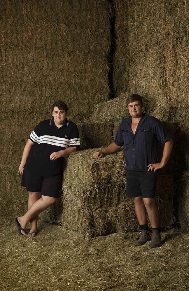 Jake and Nick Taylor today at their parents farm at College View in Queensland. Picture: Russell Shakespeare