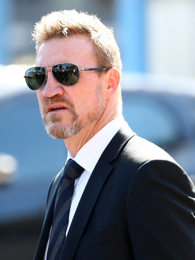 Nathan Buckley paid his respects to Danny Frawley yesterday. Picture: Kelly Defina/Getty Images