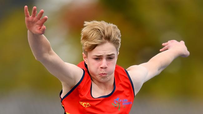 Nathan Trotter in action in the triple jump during last year’s Australian Little Athletics Championships in Melbourne. Picture: Supplied