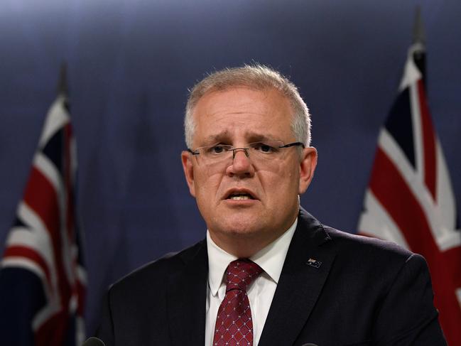 Scott Morrison speaks to the media in Sydney on Saturday, February 1, 2020, as it’s announced that foreign travellers who have left or passed through mainland China will be denied entry to Australia. Picture: AAP