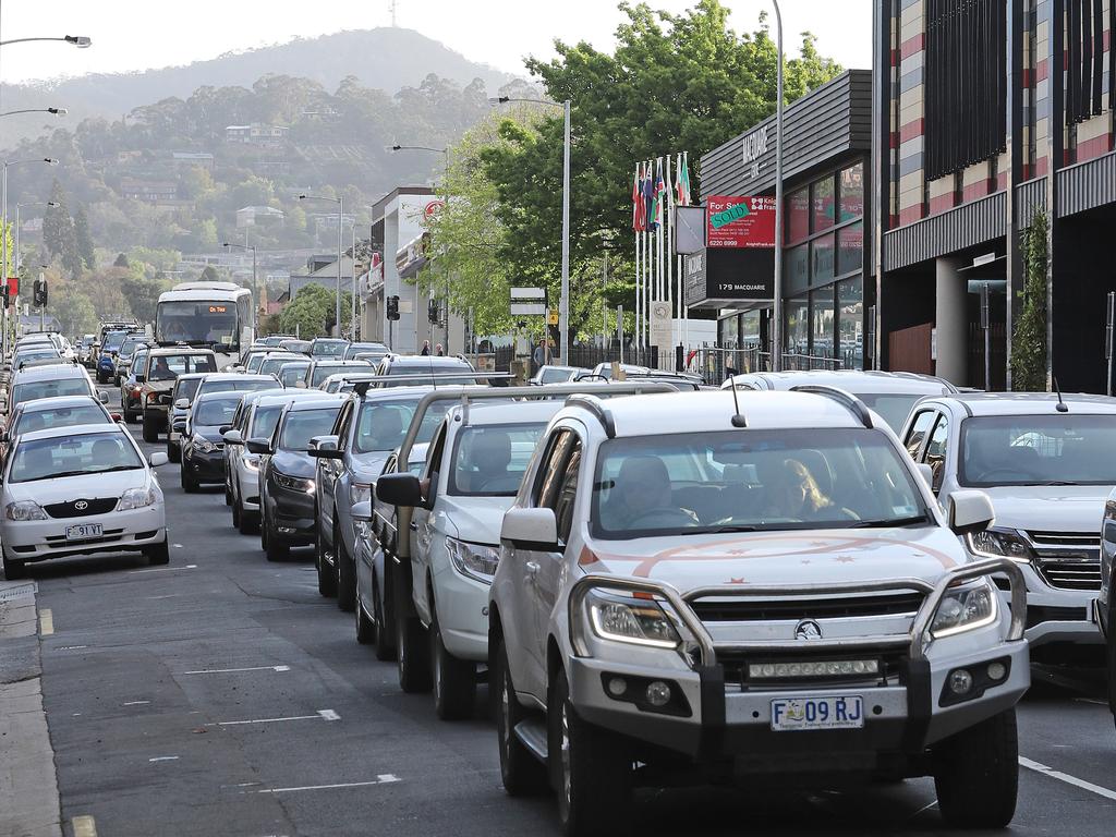 Peak hour traffic on Macquarie Street. Picture: LUKE BOWDEN