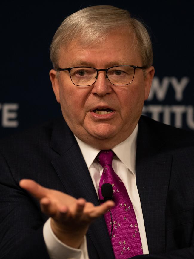 Kevin Rudd slammed Malcolm Turnbull during a Q&amp;A at the Lowy Institute last night.