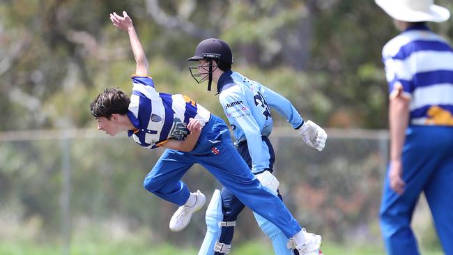 Jack Hughes bowling for Hamwicks. Hamwicks v Newcastle City, SG Moore Cup round three at Kahibah Oval. Picture: Sue Graham