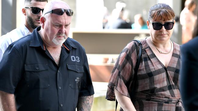 Parents of Jack Beasley with family and friends. Brett and Belinda Beasley outside the Supreme Courrt in Brisbane on Friday. Picture: NCA NewsWire / John Gass