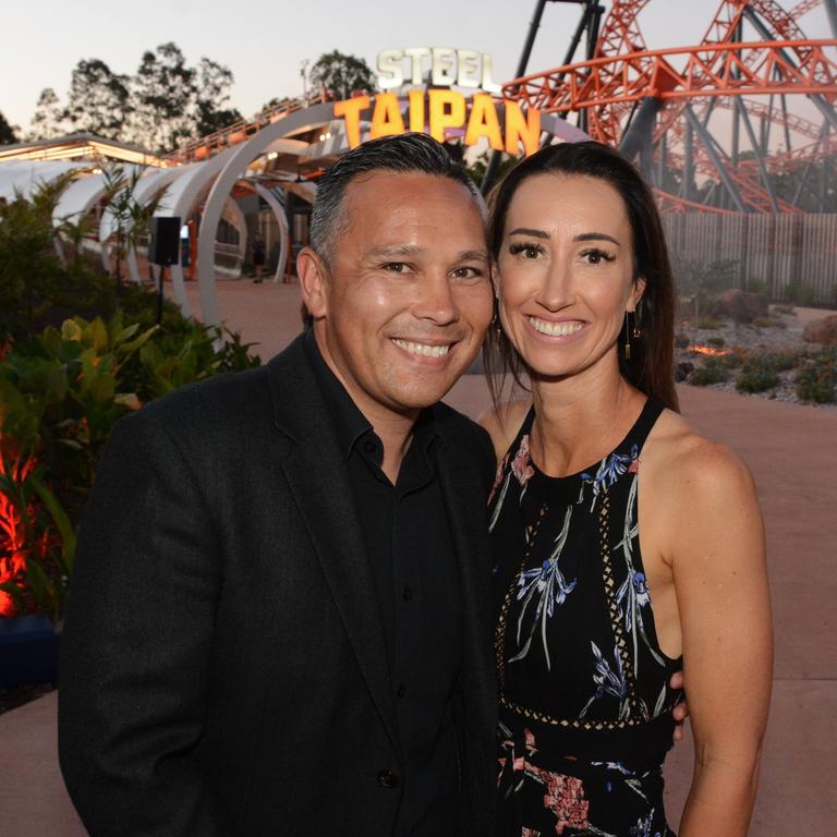 Greg and Tanya Yong at opening of Steel Taipan ride, Dreamworld. Picture: Regina King