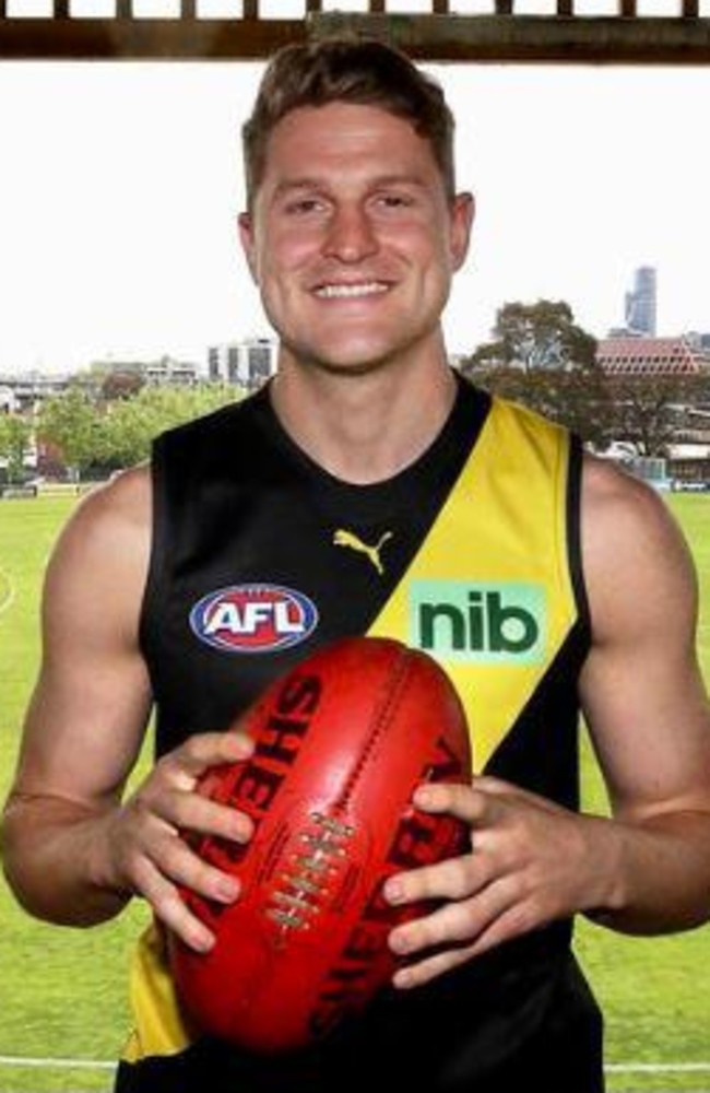 Jacob Hopper poses for his first photo as a Richmond player after being traded from GWS in 2022.