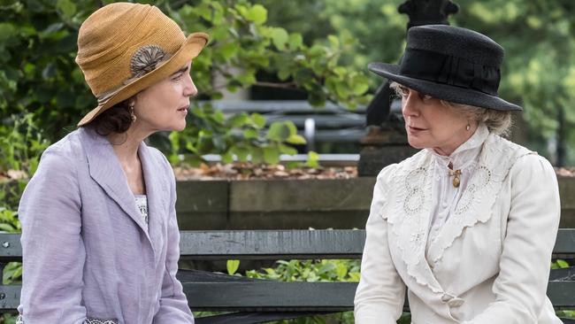 Elizabeth McGovern (left) plays her dowdy hometown chaperone Mrs Norma Carlisle.