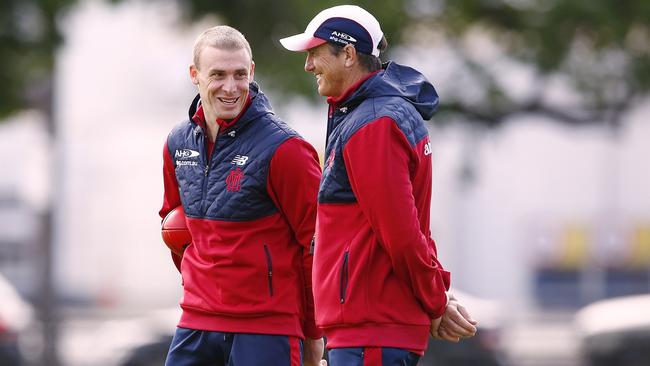 Simon Goodwin is the heir to coach Paul Roos at Melbourne. Picture: Wayne Ludbey