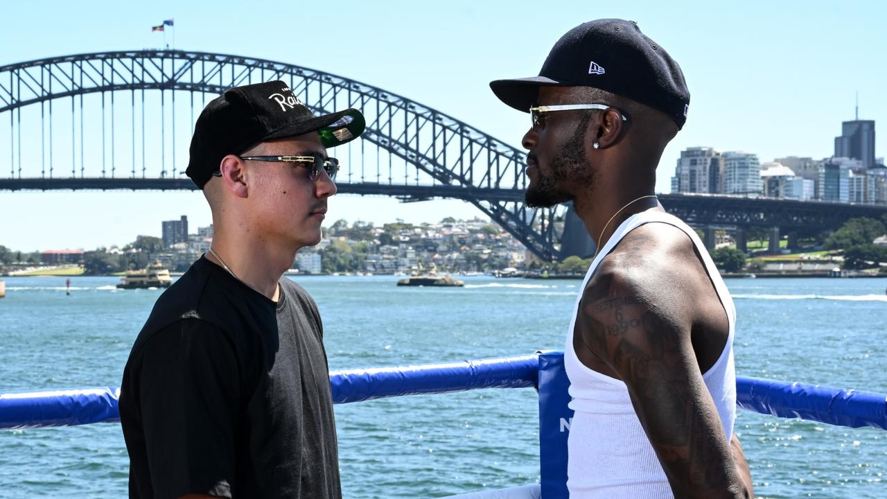 Tim Tszyu and Tony Harrison face off at Sydney Harbour.