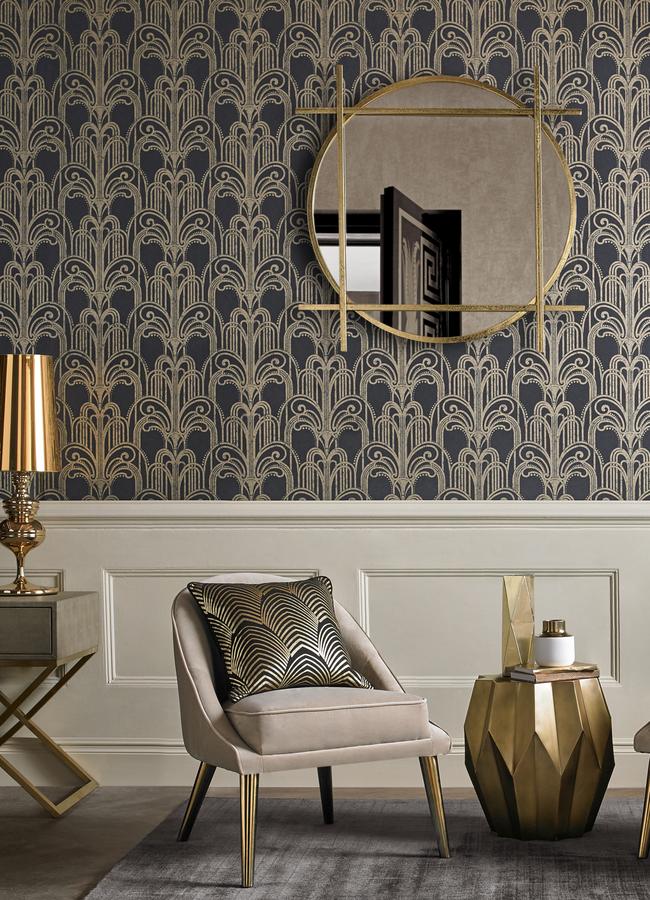 Wallpaper and textiles from Graham and Brown are the perfect backdrop for this reboot of Art Deco style. A contemporary rug keeps the look firmly in the 21st century.