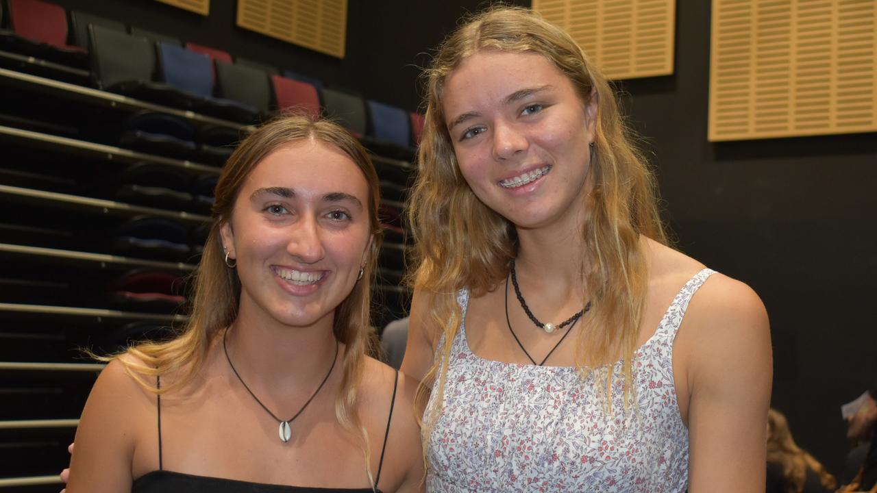 Demi Vardanega and Jasmine Gerlofsma at the Proserpine State High School Year 12 BIG ART Arts Showcase.