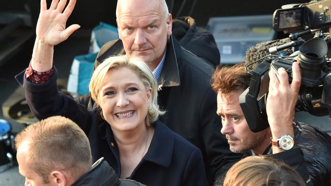 Nationalist candidate Marine Le Pen has accused the media of “campaigning hysterically” in favour of her rival, drawing parallels with the US election. Picture: Philippe Huguen/AFP