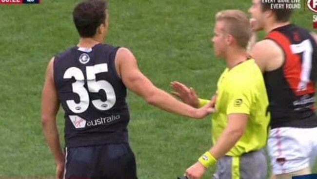 Ed Curnow was not suspended despite touching an umpire during Carlton’s win over Essendon.