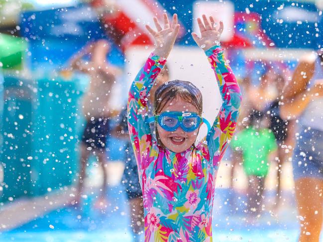 Lola Fitzgerald 5 as The Leanyer Water park opens in time for the school holidays.Picture Glenn CampbellPicture Glenn Campbell