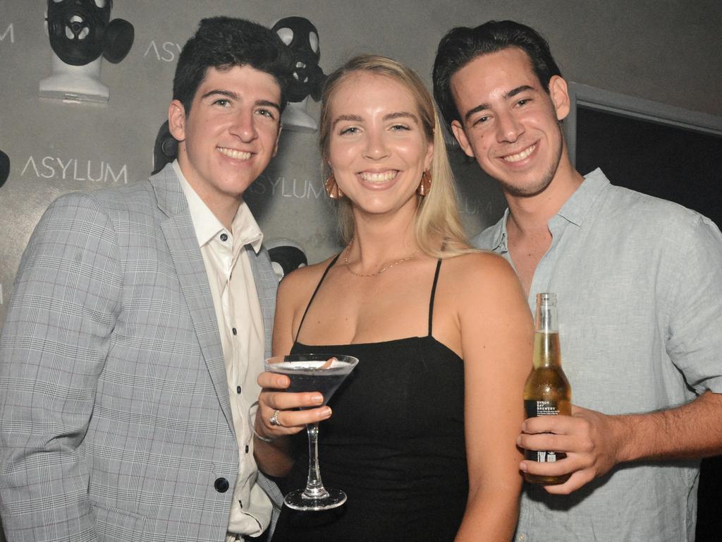 Tristan Back, Georgia Hooper and Gabe Matt at opening of Asylum Nightclub, Surfers Paradise. Picture: Regina King