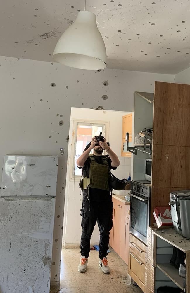 Grenade shrapnel throughout a home in the Kfar Aza kibbutz near the Gaza border. Picture: Andrew Wallace MP