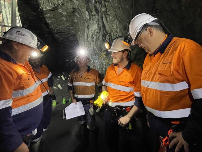 Miners working underground at the Avebury Nickel Mine. Picture: Supplied