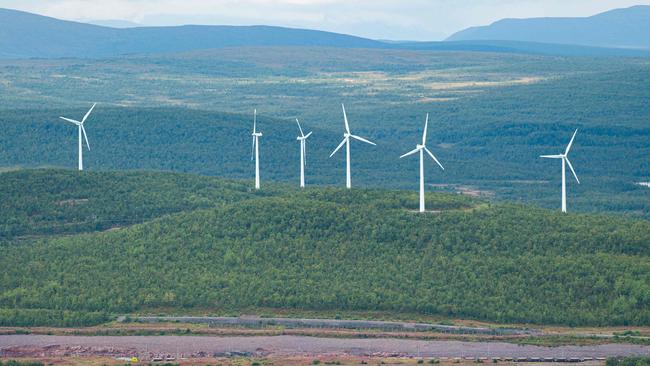 Wind turbines on the outskirts of Kiruna, in Norrbotten County, Sweden.