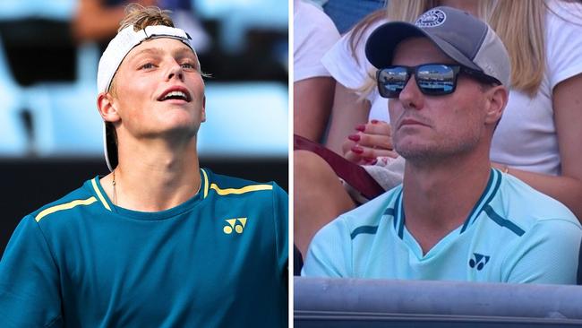 Lleyton Hewitt watches Cruz on court. Picture: Mark Stewart; Eurosport