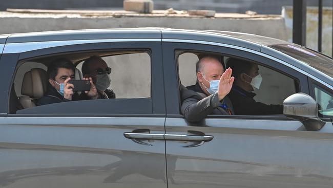 Peter Daszak (right) is seen with other members of the World Health Organisation (WHO) team that travelled to China to investigate the origins of Covid-19. Picture: AFP