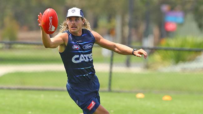 Bailey Smith trains with the Geelong Cats for the first time. Picture: Alison Wynd