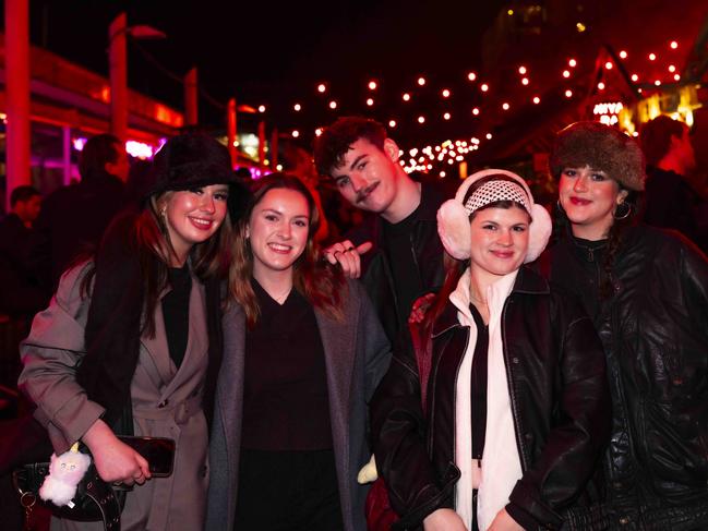 Charlotte Boote, Ciaran Marshall, Harry Sandford, Jasmine Sucic and Lucy Roberts at Winter Feast 2025 in Hobart. Picture: Caroline Tan