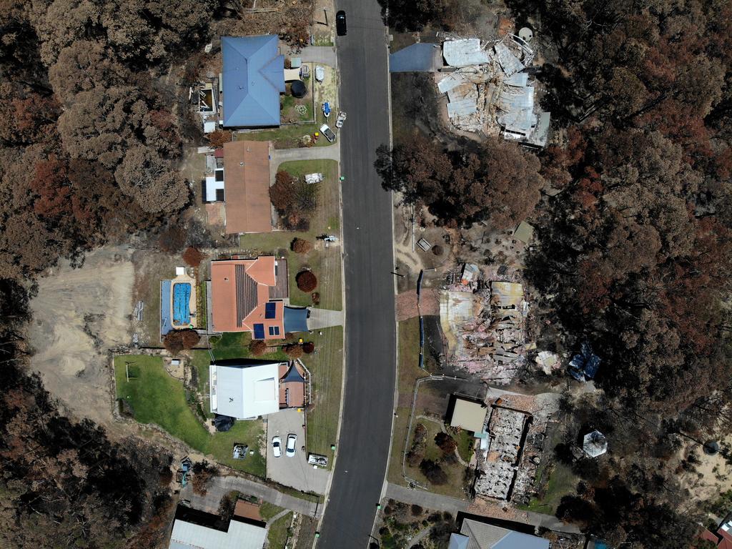 Homes along Moorong Cresent in Malua Bay were randomly destroyed by the New Years Eve fire storm while others were left virtually untouched. Picture: Toby Zerna