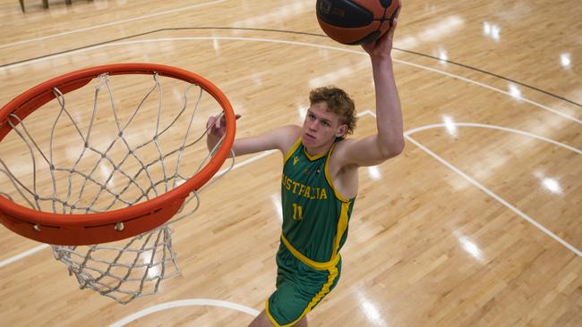 Rocco Zikarsky, a 16-year-old, 219cm basketball star from Queensland. Picture: NCA NewsWire/Martin Ollman