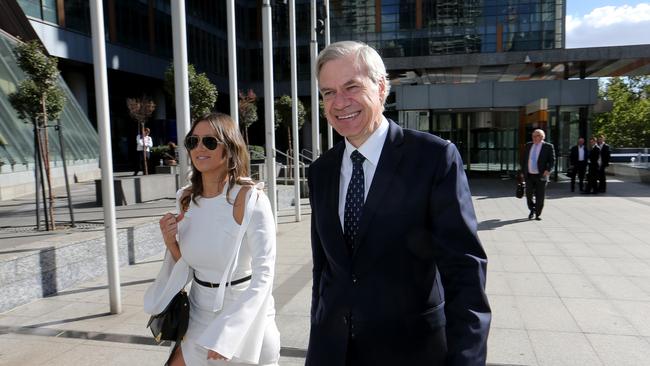 Victorian Liberal state president Michael Kroger leaves Federal Court in Melbourne yesterday with JT Campbell’s Carlie Boal. (Picture: David Geraghty)