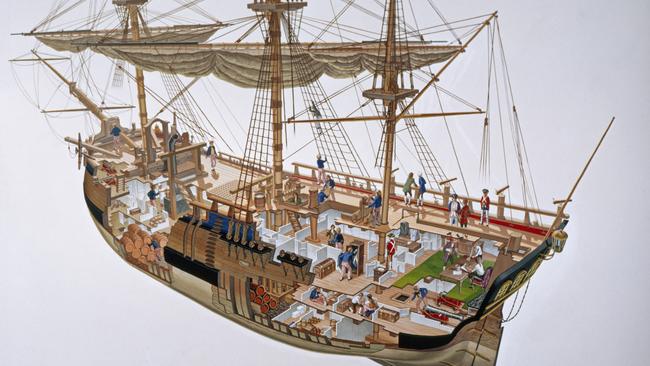 A cutaway painting of the Endeavour.