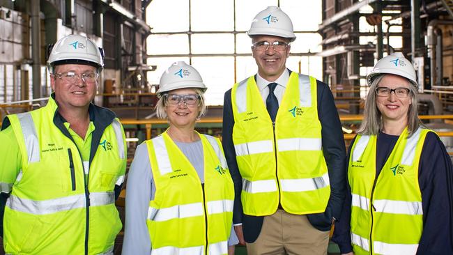 General Manager of Operations Nigel Boyd, Minister Clare Scriven, Premier Malanauskas and CEO Wendy Norris at One Forty One's Co Generation Power Project launch on Thursday October 3. Picture: Supplied