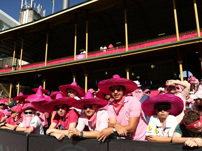 Fans celebrate McGrath Pink Test day today. Picture: Ryan Pierse/Getty Images