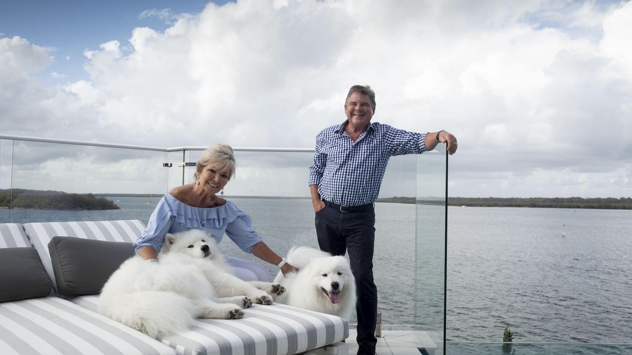 Barry and Karen Plant with their two Samoyeds, Friday &amp; Tiley at the Sovereign Islands home