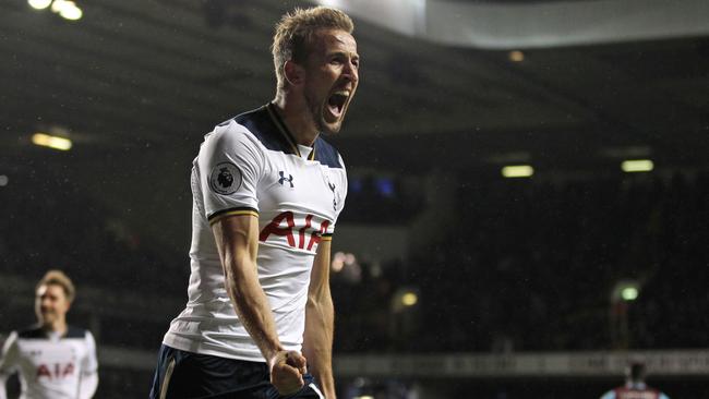 Kane celebrates after scoring.