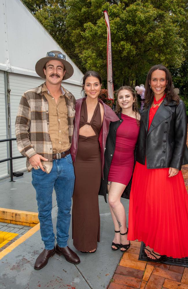 (From left) Jack Sellick, Jacqueline Roach, Chloe Ochnio and Eva Kharouni. Weetwood Raceday at Toowoomba Turf Club. Saturday, September 28, 2024. Picture: Nev Madsen.