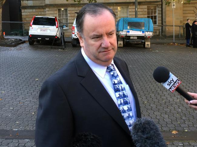 Michael Paino, father of Sarah Paino, speaks to the media outside the Tasmania Supreme Court in Hobart.