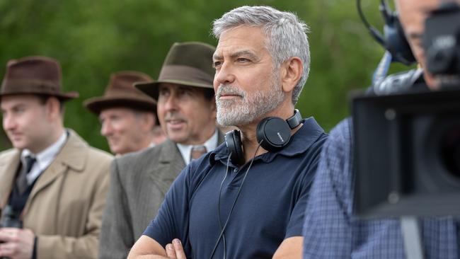 George Clooney on the set of his film The Boys in the Boat.