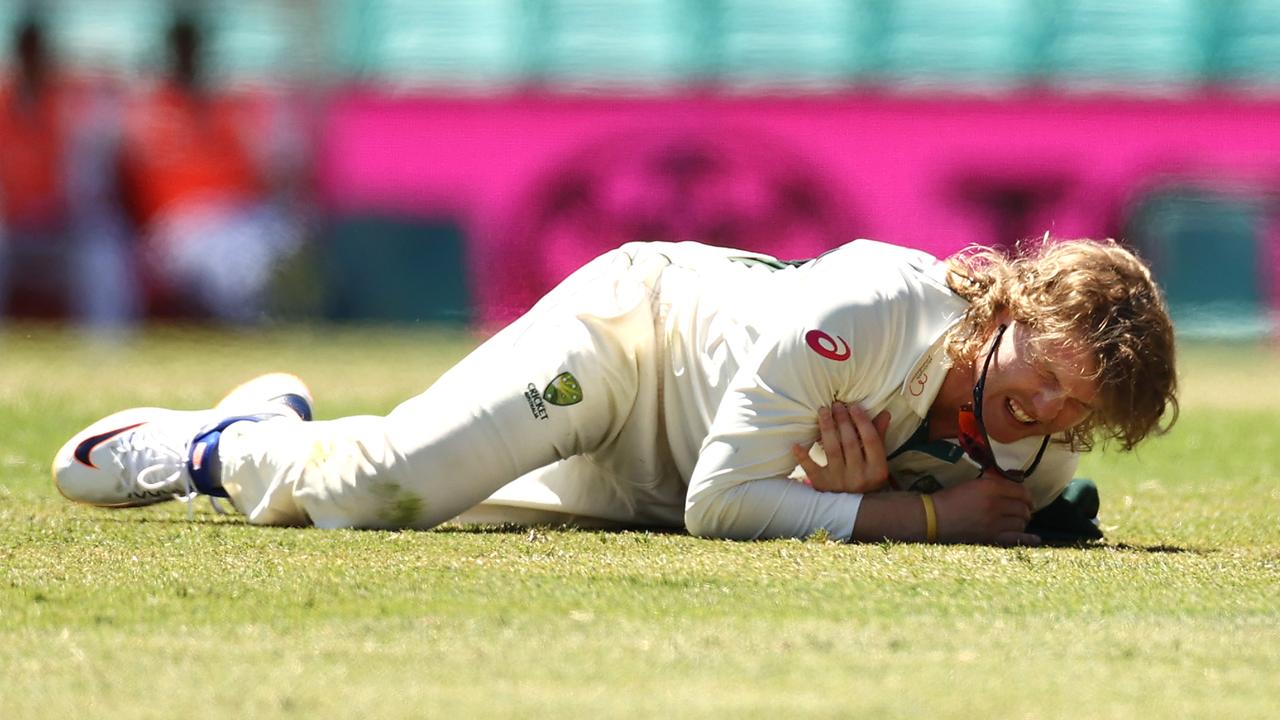 Will Pucovski hurt his shoulder during day five of the 3rd Test match against India (Photo by Ryan Pierse/Getty Images)