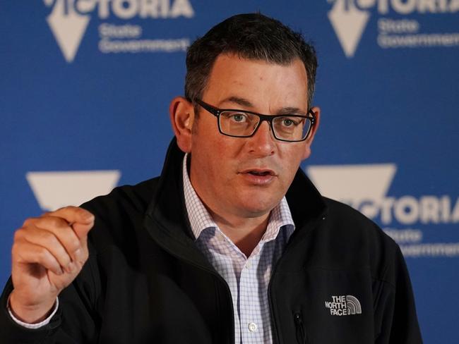 Victorian Premier Daniel Andrews addresses the media during a press conference in Melbourne, Sunday, April 5, 2020. Andrews has provided an update on Coronavirus matters this morning. Victoria's first weekend since harsher social distancing laws were implemented started with a ban on all but the most basic outdoor activities. (AAP Image/Michael Dodge) NO ARCHIVING