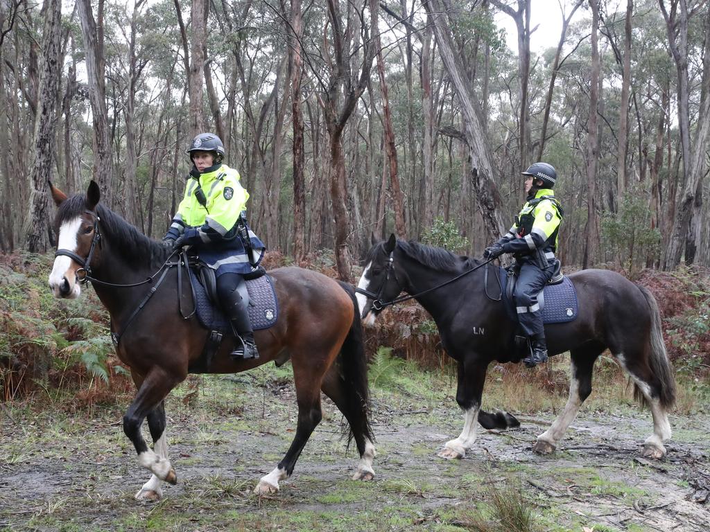 Police on horseback and motorbikes were part of the search contingent this week. Picture: NewsWire / David Crosling