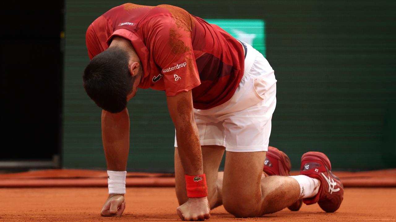 Novak Djokovic has been brought to his knees. (Photo by Clive Brunskill/Getty Images)