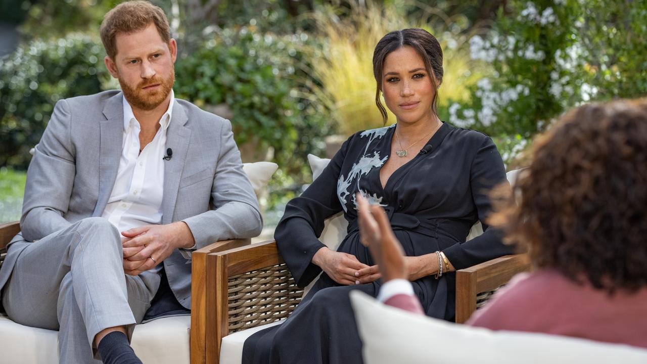 Prince Harry and Meghan Markle said no subject was “off limits” for their famous Oprah Winfrey interview last year. Picture: Harpo Productions/Joe Pugliese via Getty Images