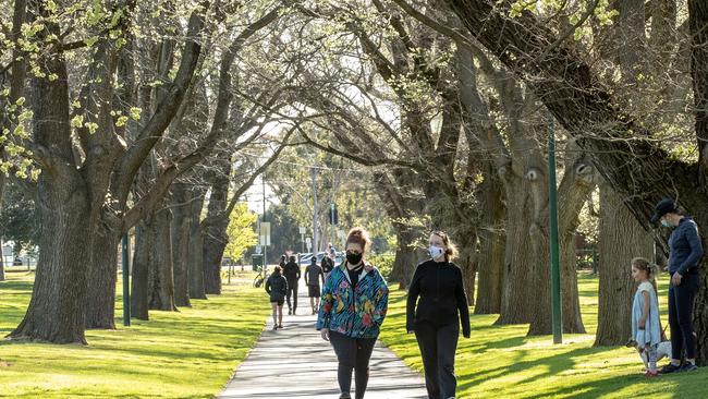 Could this be the new COVID-normal? Victorians enjoy afternoon exercise at Carlton’s Princes Park. Picture: Darrian Traynor.