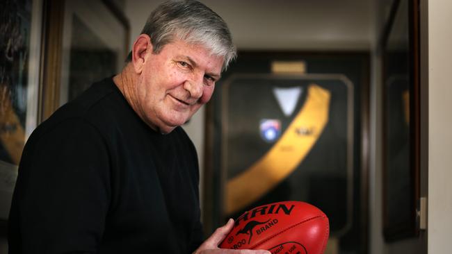 Former premiership captain for the Richmond Tigers football club Royce Hart in his home in Tasmania. Picture: RICHARD JUPE