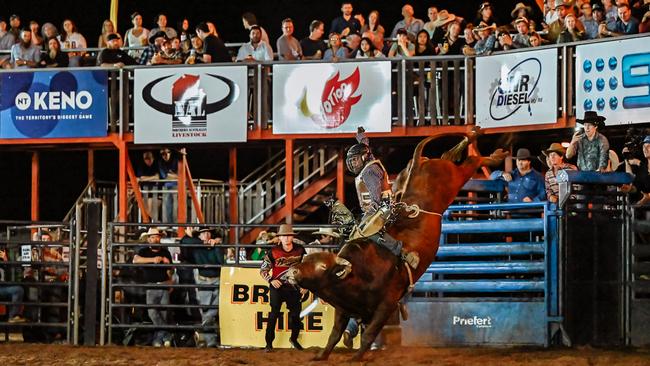 Chris Howard on Gangster’s Blood at the Noonamah Rodeo. Picture: Valley Photography.