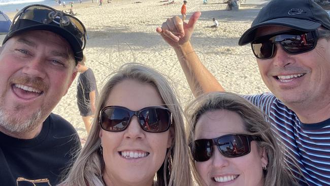 New Zealand tourists Riaan and Elmarie Steenberg with Marle and Edward Swart celebrating the New Year at the Gold Coast before their holiday turned into a nightmare in the Sea World helicopter disaster. Picture: Supplied.